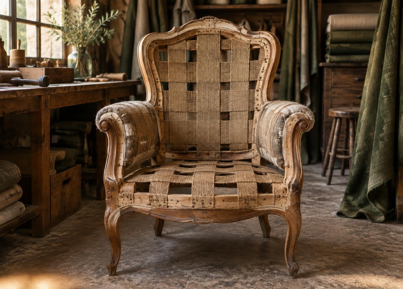 Dezelfde fauteuil vóór restauratie
